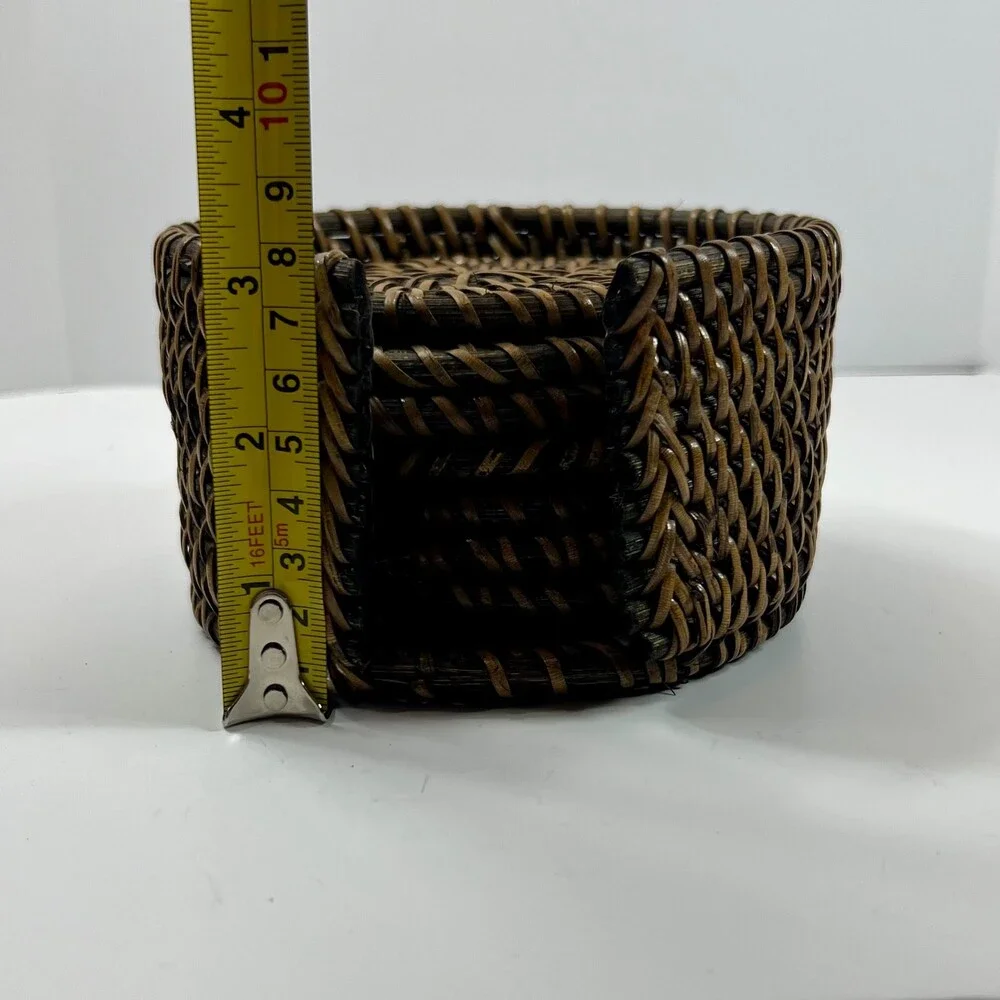 Unbranded Rattan Coaster Set Home OS Brown Excellent Woven 7pc With Holder